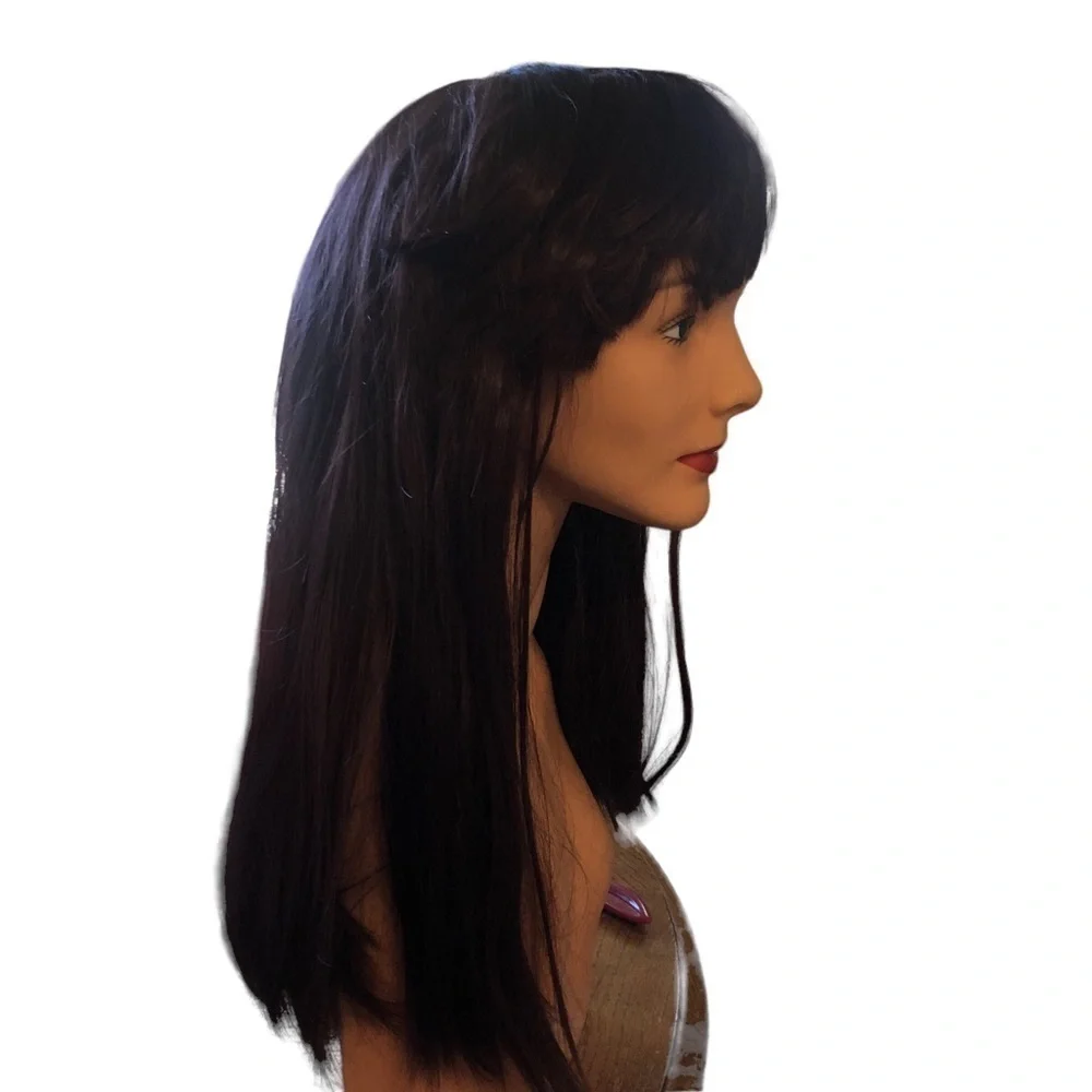 Halloween Long Auburn Wig Choppy Bangs Inner Adjustable Cap Synthetic Cosplay